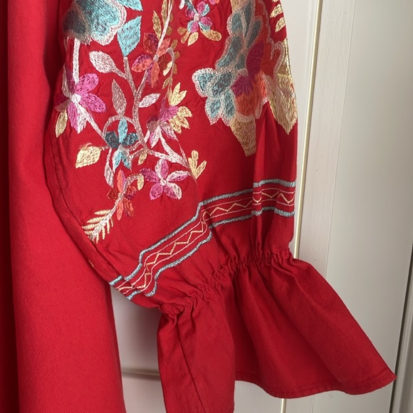 Free people women's red embroidered pullover peasant baby doll tunic top GUC - Picture 4 of 7